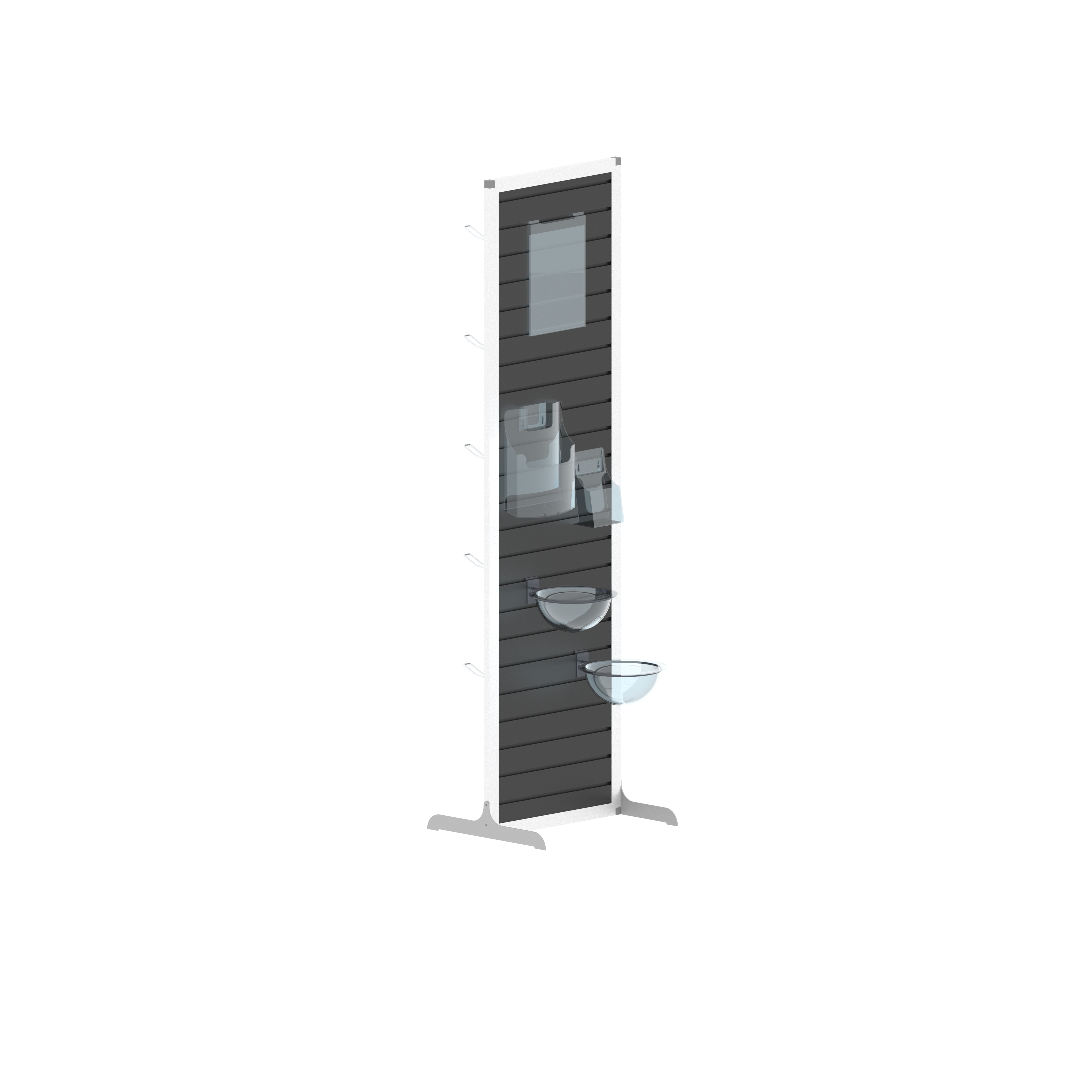 Torre de exposición FlexiSlot® «Construct-Slim» con pared de lamas
