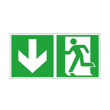Señal de salida de emergencia a la izquierda, con flecha de dirección hacia abajo