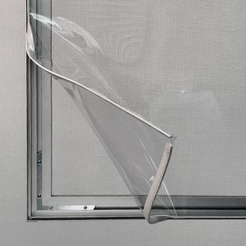 Pared separadora de aluminio con marco extensible y panel transparente