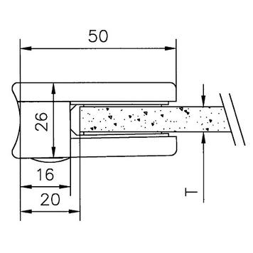 Pinza para cristal para montaje en tubos de 38,1 - 42,4 mm ø / 6 y 8 mm