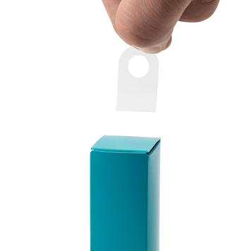Etiqueta adhesiva con perforación redonda de ø 10 mm para productos con embalaje transparente