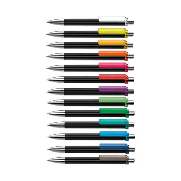 Bolígrafo retráctil «Fashion», en negro o blanco, con clip de color